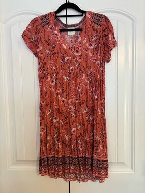 Knox Rose Rust Floral V-Neck Midi Dress